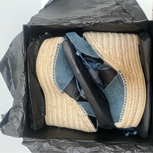 NIB SAINT LAURENT BLUE DENIM WEDGE ESPADRILLE SIZE 39 - Picture 7 of 11